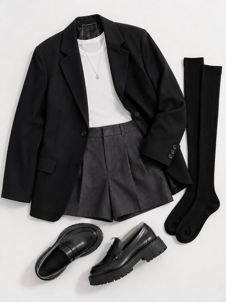 Tailored contrast outfit reference