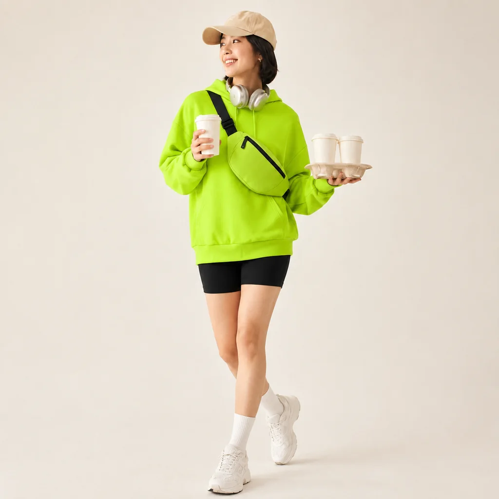 Lime coffee run: an AI virtual try-on outfit example